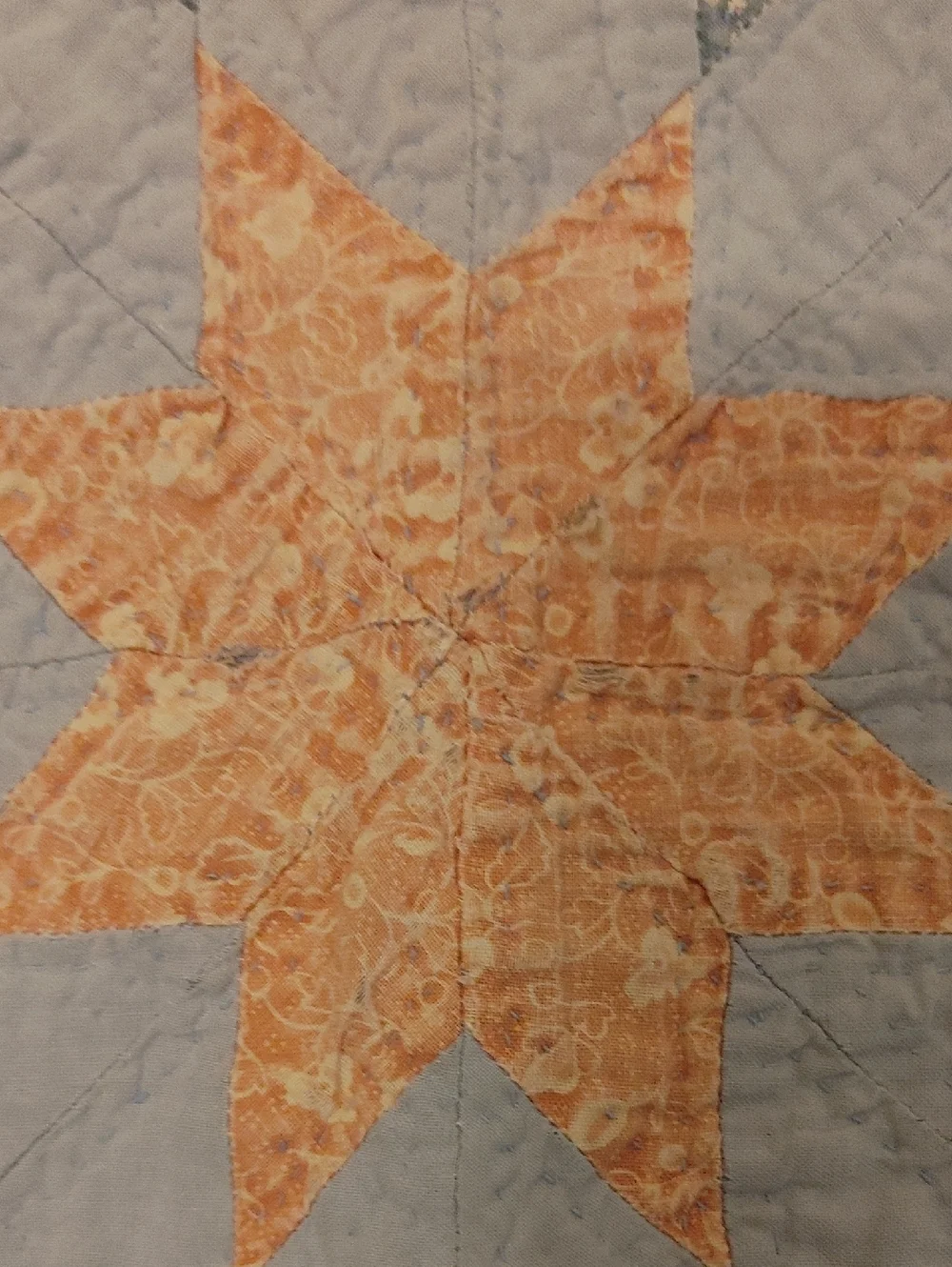 Antique Square Lonestar Small Hand Quilted Quilt in Blue and Pink